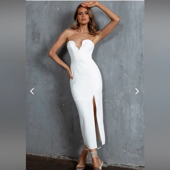 Selfie Leslie | Dresses | Xs Selfie Leslie White Mystic Diamante Neckline  Midi Dress | Poshmark